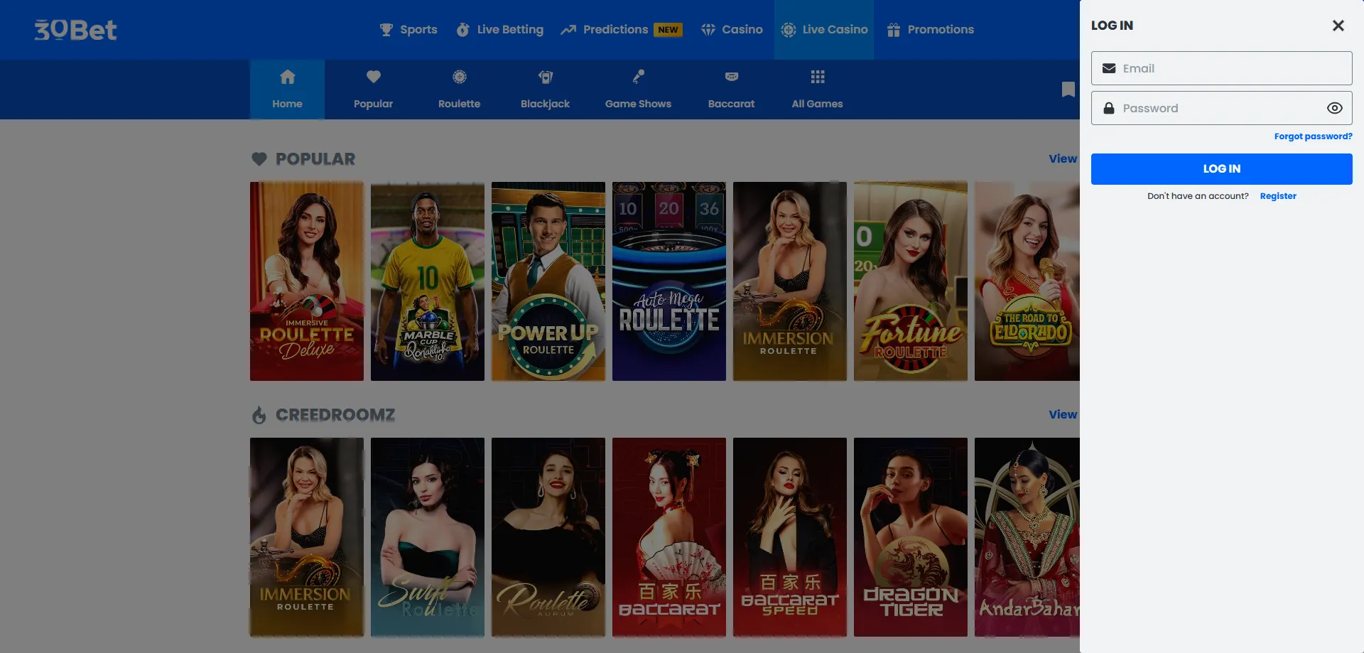 30bet Casino login — tela de acesso seguro à conta do jogador